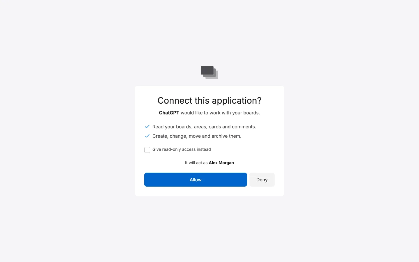 The consent screen, naming the application and what it may do